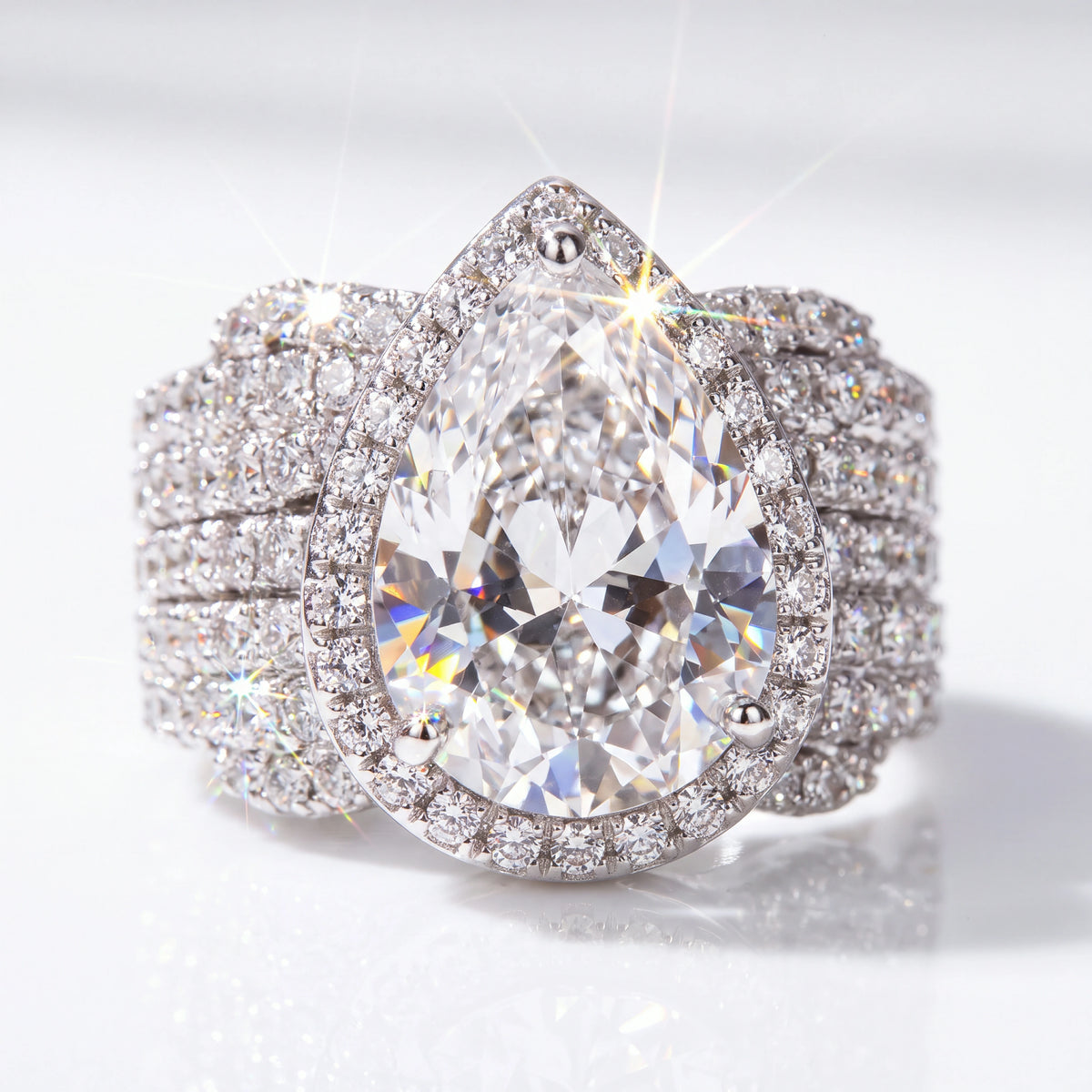 Pear-Cut Halo Moissanite Ring — SKU