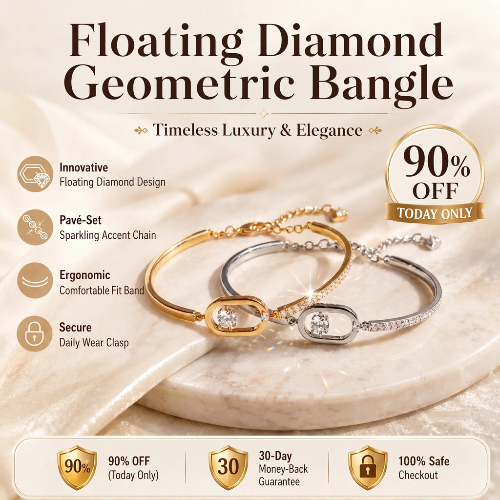 🔥🔥 LAST DAY 90% OFF : Floating Diamond Geometric Bangle – Timeless Luxury &amp; Kinetic Brilliance
