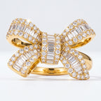 Gold-tone baguette pave moissanite bow ring
