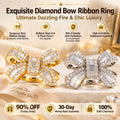 Gold-tone and silver-tone moissanite bow ribbon rings