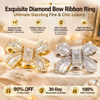 Gold-tone and silver-tone moissanite bow ribbon rings