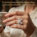 Moissanite bow ribbon ring worn on hand