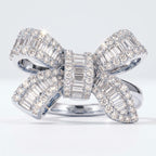 Silver-tone baguette pave moissanite bow ring