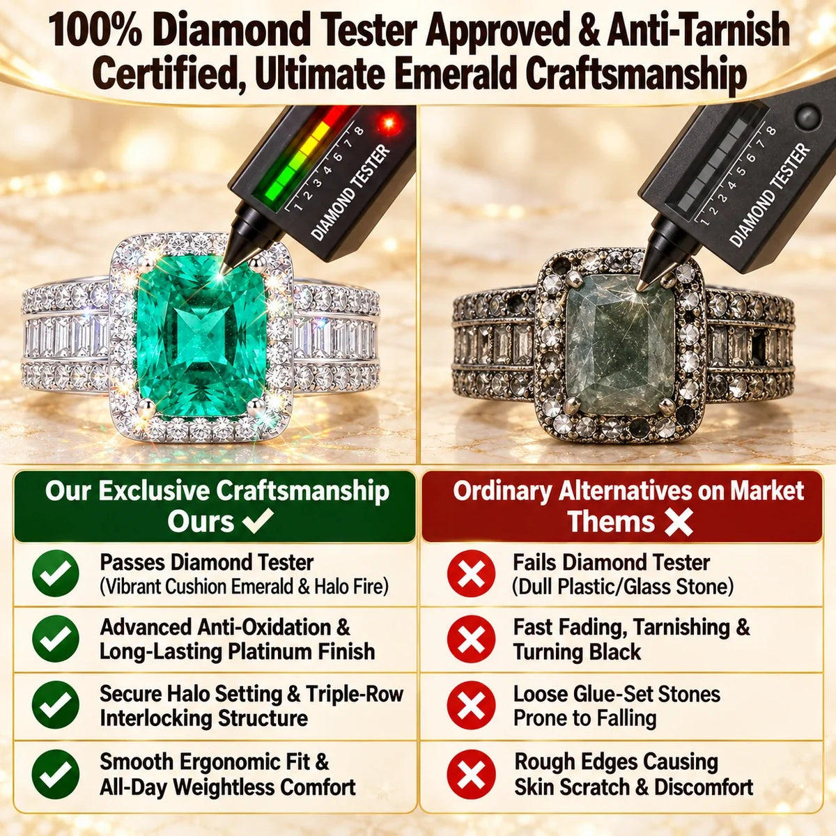 🔥 LAST DAY 90% OFF | Royal Cushion Emerald Halo Ring – Rich Green Brilliance & Elegant Statement Styling