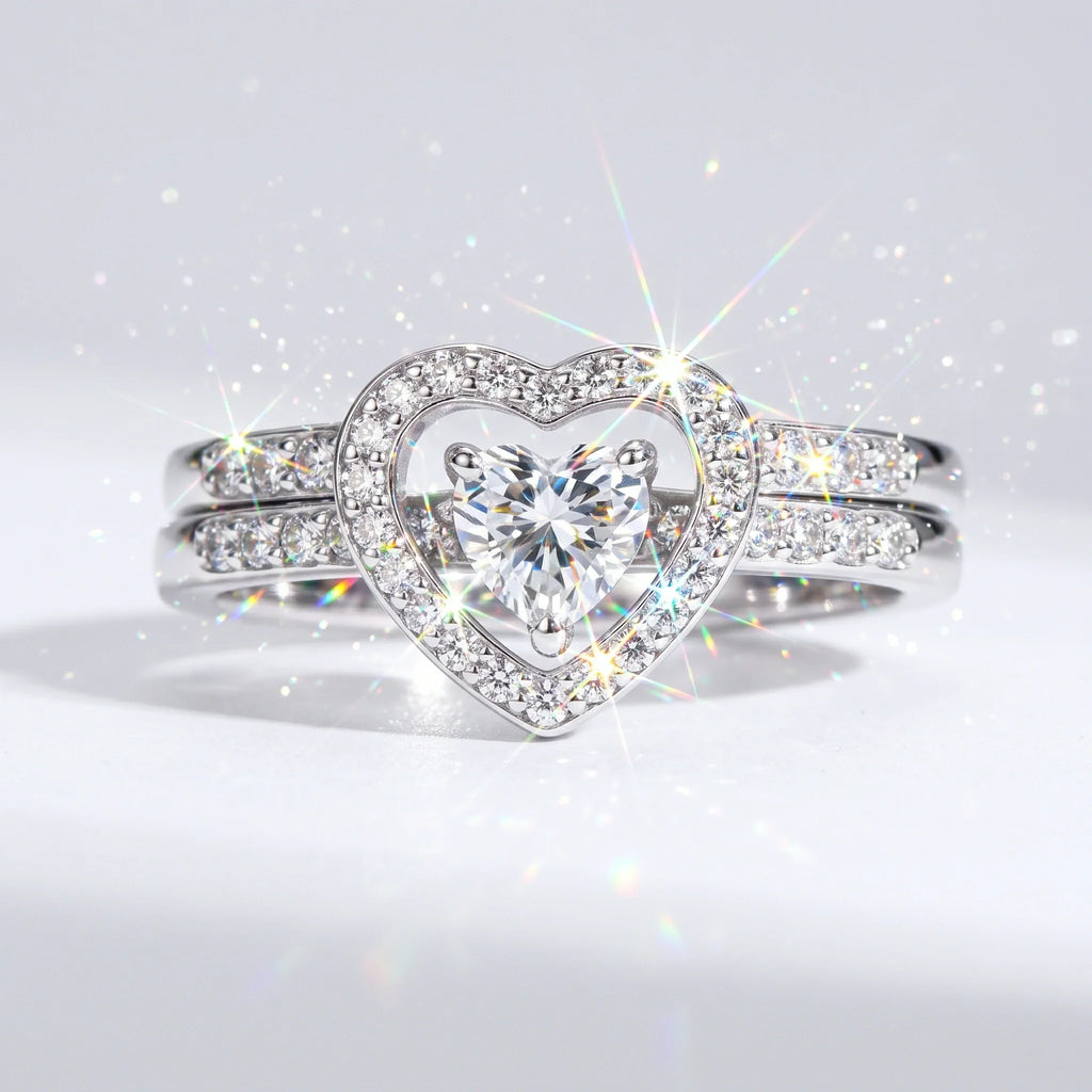 🔥 LAST DAY 90% OFF | Heart-in-Heart Moissanite Stacking Ring Set – Romantic Layered Sparkle & Versatile Two-Piece Styling