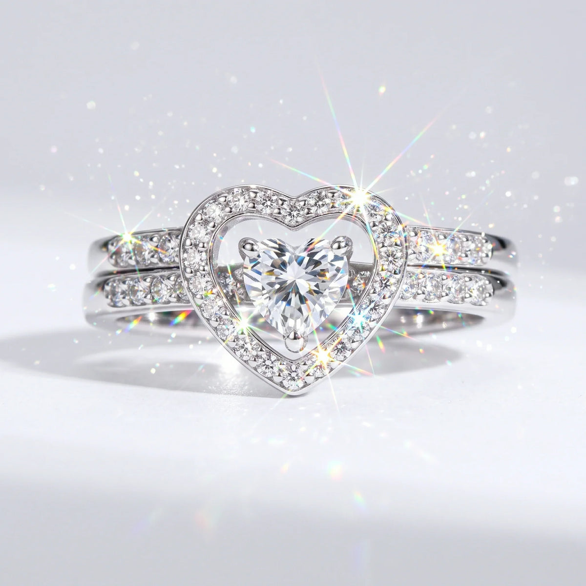 🔥 LAST DAY 90% OFF | Heart-in-Heart Moissanite Stacking Ring Set – Romantic Layered Sparkle & Versatile Two-Piece Styling