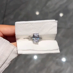 Ice-Flower Radiant Moissanite Ring — moving product view