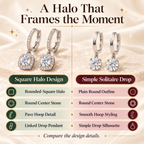 🔥 LAST DAY 90% OFF | Square Halo Moissanite Drop Hoop Earrings – Framed Round Brilliance & Romantic Everyday Movement