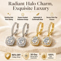 🔥 LAST DAY 90% OFF | Square Halo Moissanite Drop Hoop Earrings – Framed Round Brilliance & Romantic Everyday Movement