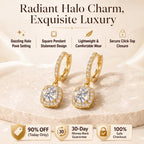 🔥 LAST DAY 90% OFF | Square Halo Moissanite Drop Hoop Earrings – Framed Round Brilliance & Romantic Everyday Movement