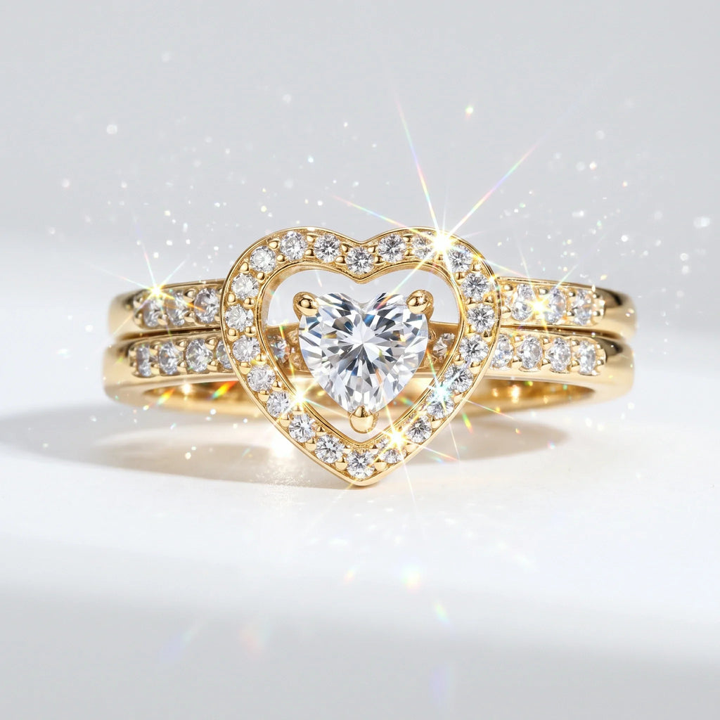 🔥 LAST DAY 90% OFF | Heart-in-Heart Moissanite Stacking Ring Set – Romantic Layered Sparkle & Versatile Two-Piece Styling