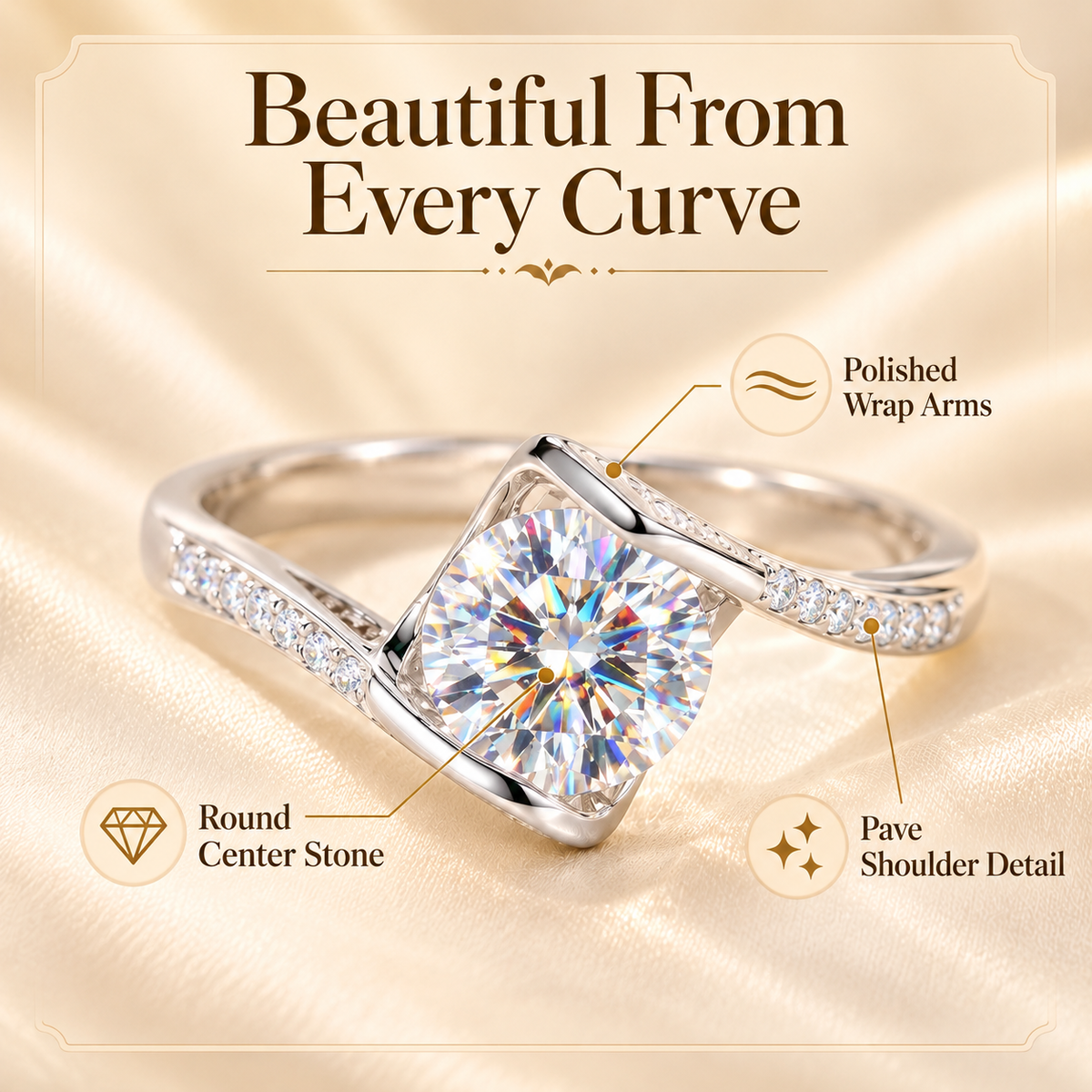 🔥 LAST DAY 90% OFF | Heartfelt Round-Wrap Moissanite Ring – Romantic Curves & Everyday Sparkle