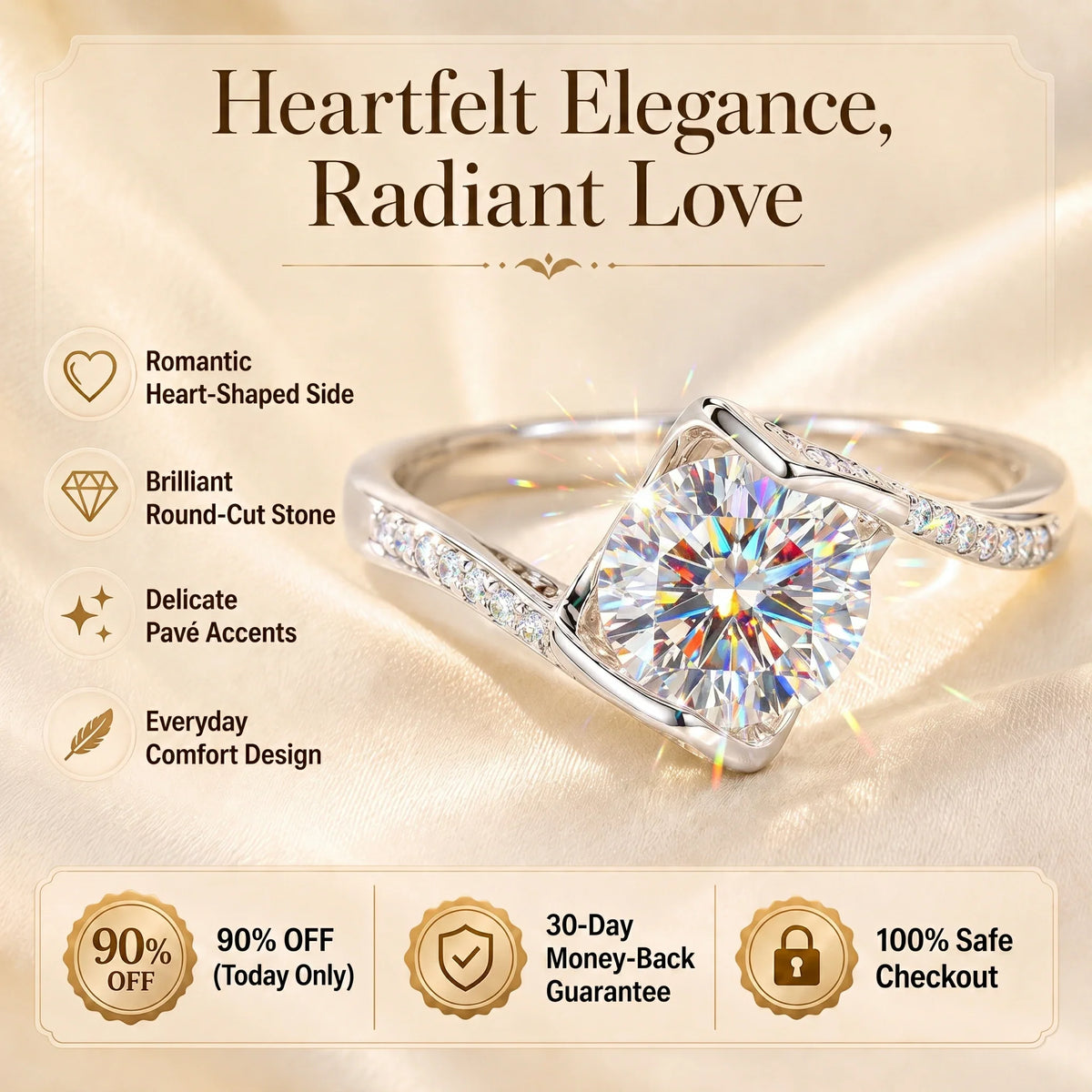 🔥 LAST DAY 90% OFF | Heartfelt Round-Wrap Moissanite Ring – Romantic Curves & Everyday Sparkle