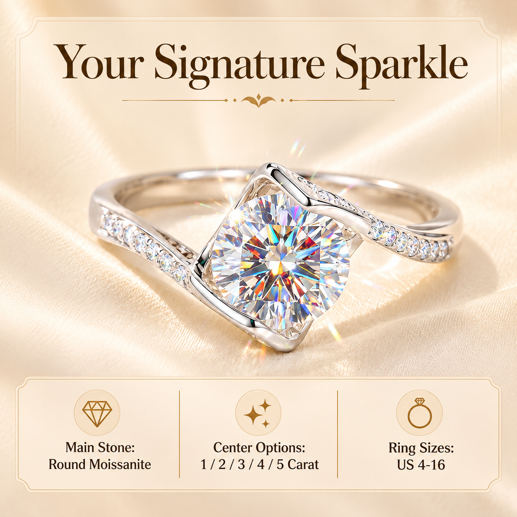 🔥 LAST DAY 90% OFF | Heartfelt Round-Wrap Moissanite Ring – Romantic Curves & Everyday Sparkle