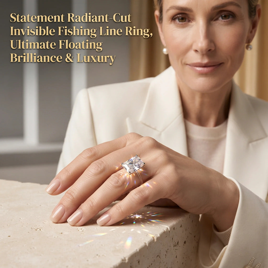 🔥 LAST DAY 90% OFF | Radiant-Cut Invisible-Line Moissanite Ring – Floating Solitaire Brilliance & Barely-There Styling