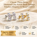 Three-Stone Straight-Line Moissanite Screw-Back Studs main