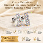 Three-Stone Straight-Line Moissanite Screw-Back Studs sku1