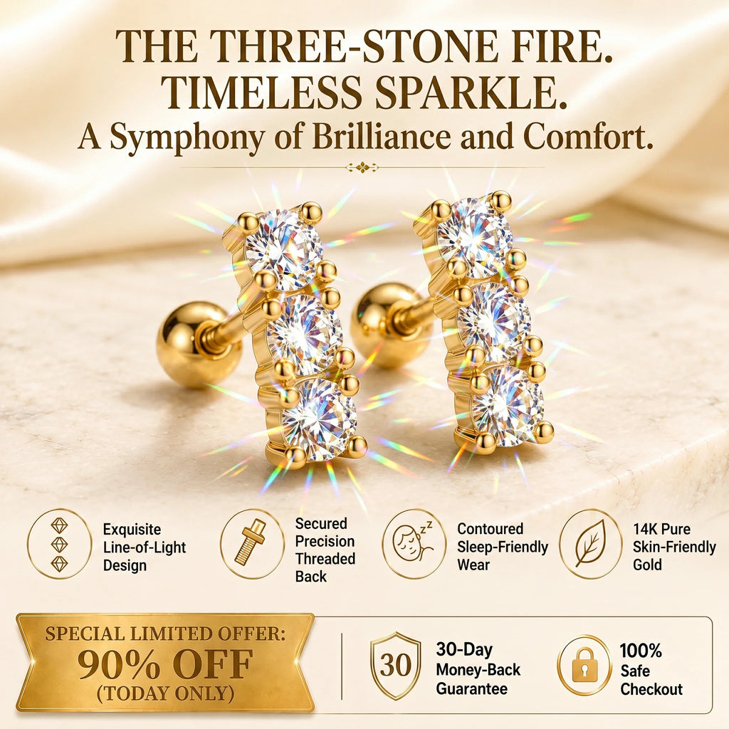 Three-Stone Straight-Line Moissanite Screw-Back Studs sku2