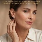 Three-Stone Straight-Line Moissanite Screw-Back Studs wear