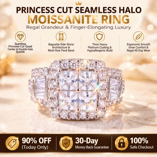 Princess-cut quad-center moissanite ring overview