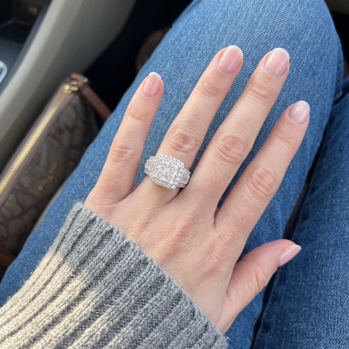 Princess-cut ring natural hand wearing view
