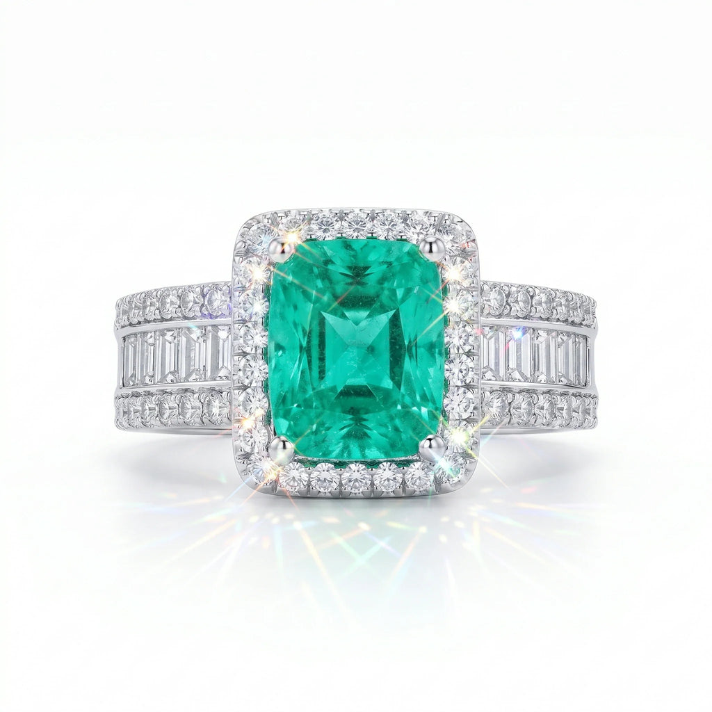 🔥 LAST DAY 90% OFF | Royal Cushion Emerald Halo Ring – Rich Green Brilliance & Elegant Statement Styling