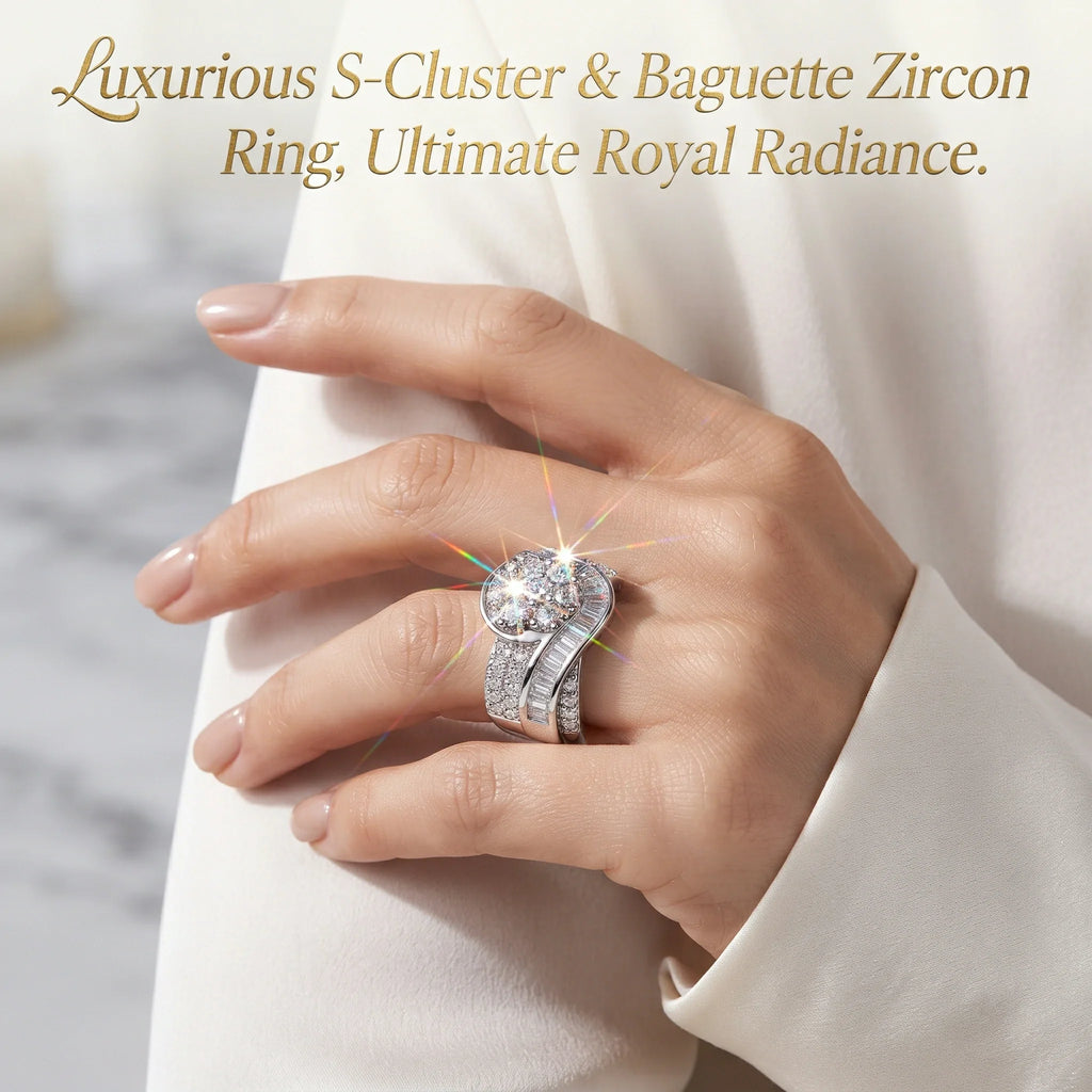 S-curve cluster ring worn on hand