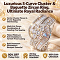 S-curve ring floral cluster and baguette design overview