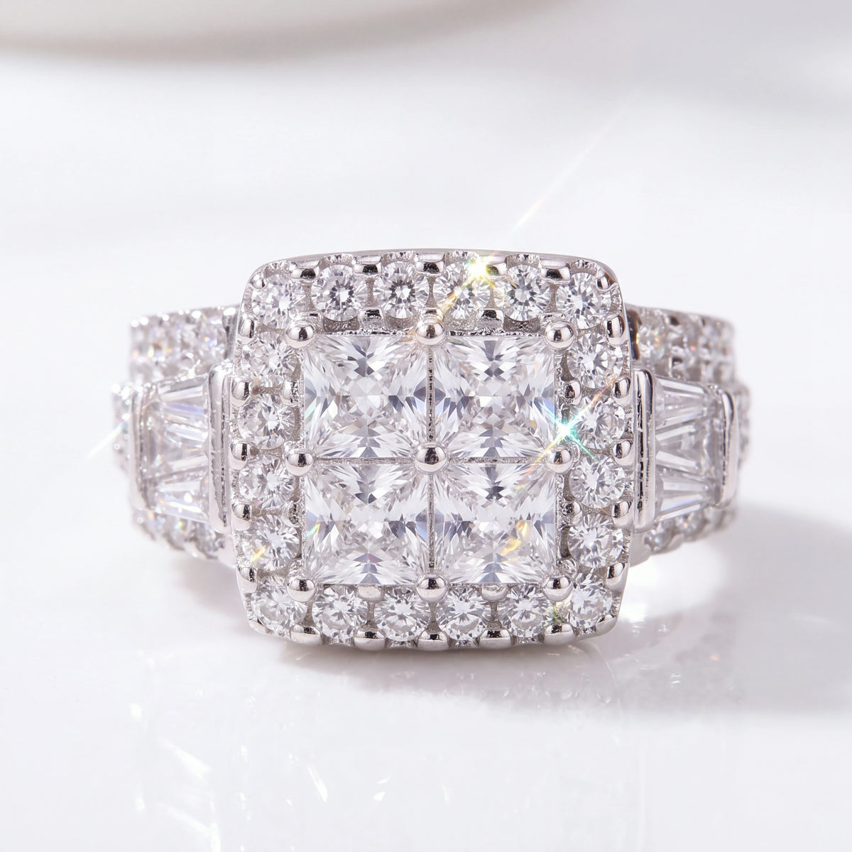 Princess-cut ring front detail