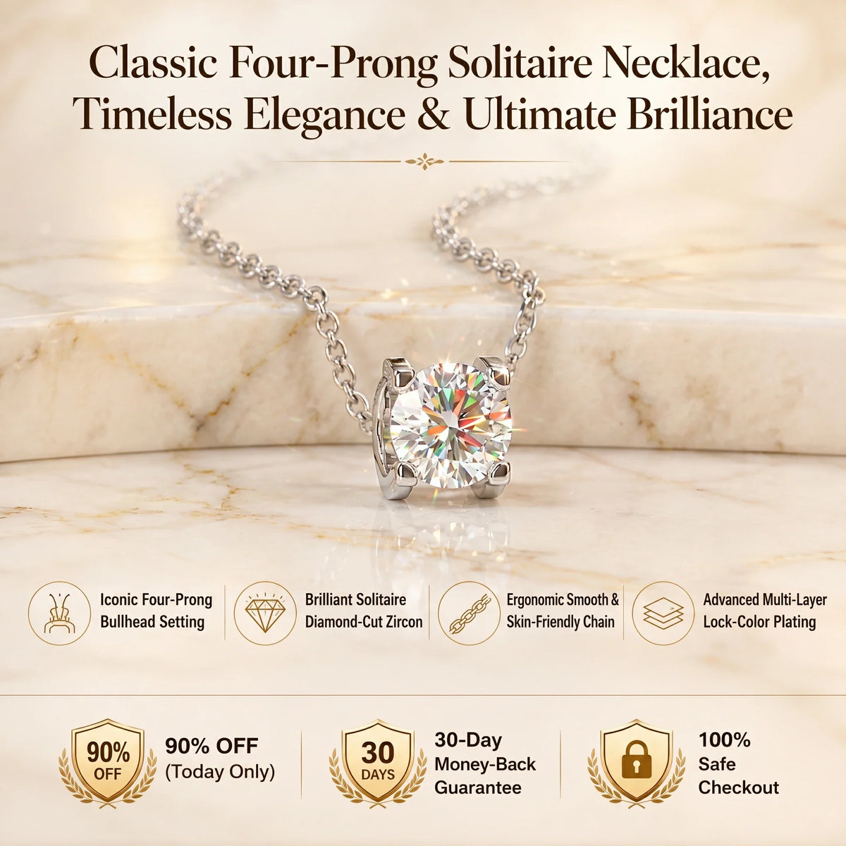🔥 LAST DAY 90% OFF | Four-Prong Moissanite Solitaire Necklace – A Classic Round Center & Effortless Everyday Styling