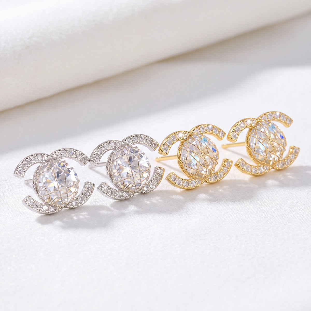 Silver and gold interlocking halo earrings