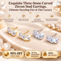 Three-stone curved stud earrings design overview
