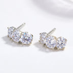 Silver-tone three-stone curved stud earrings