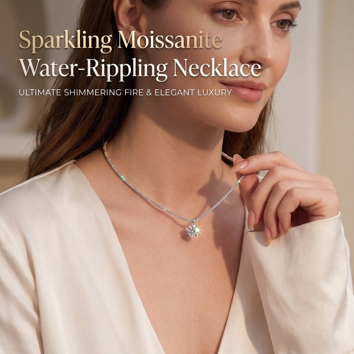 🔥 LAST DAY 90% OFF | Water-Ripple Moissanite Pendant Necklace – Continuous Shimmer & Elegant Everyday Styling