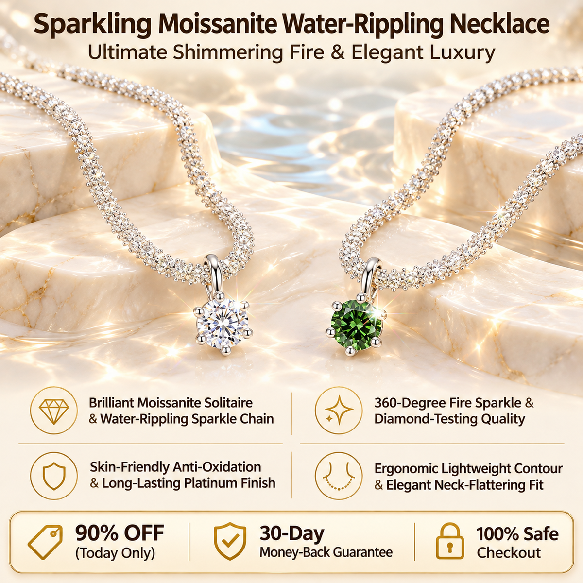 🔥 LAST DAY 90% OFF | Water-Ripple Moissanite Pendant Necklace – Continuous Shimmer & Elegant Everyday Styling